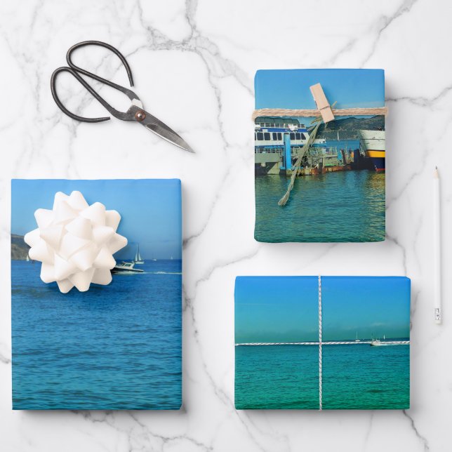 Ship in Serene Lake Decoupage High Quality Triad  Wrapping Paper Sheet (Front)