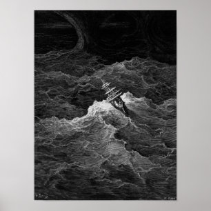 Ship in stormy sea poster