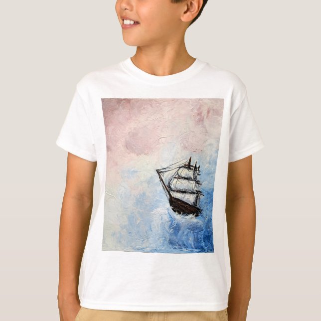 Ship in the Clouds Mystery Borders Sea Ocean Waves T-Shirt (Front)
