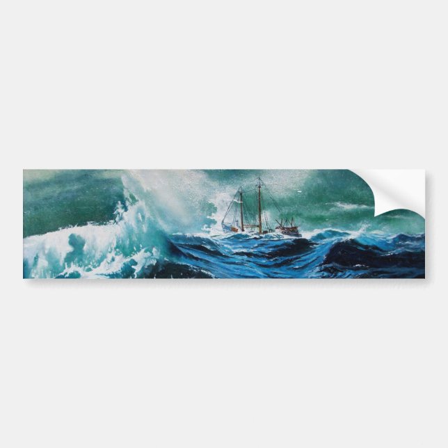 Ship In the Sea in Storm Bumper Sticker (Front)