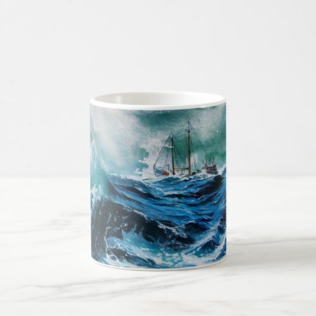 Ship In the Sea in Storm Coffee Mug (Center)