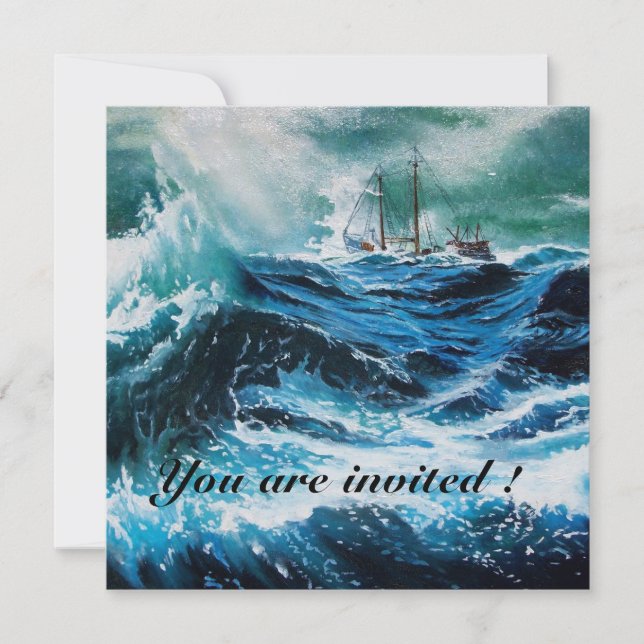 Ship In the Sea in Storm Invitation (Front)