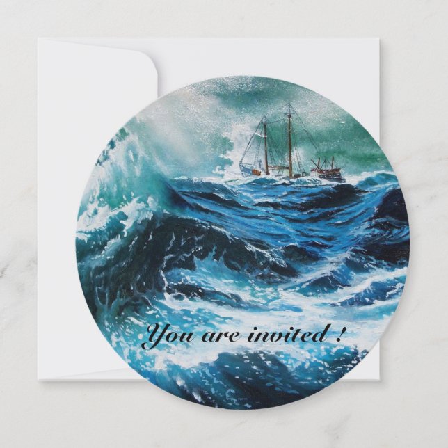 Ship In the Sea in Storm Invitation (Front)