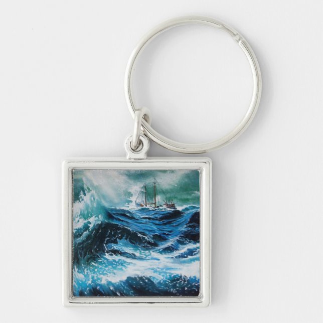 Ship In the Sea in Storm Key Ring (Front)