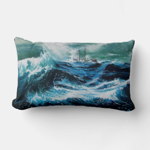 Ship In the Sea in Storm Lumbar Cushion