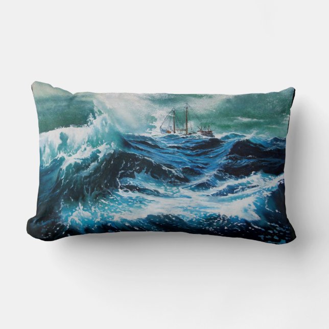Ship In the Sea in Storm Lumbar Cushion (Front)