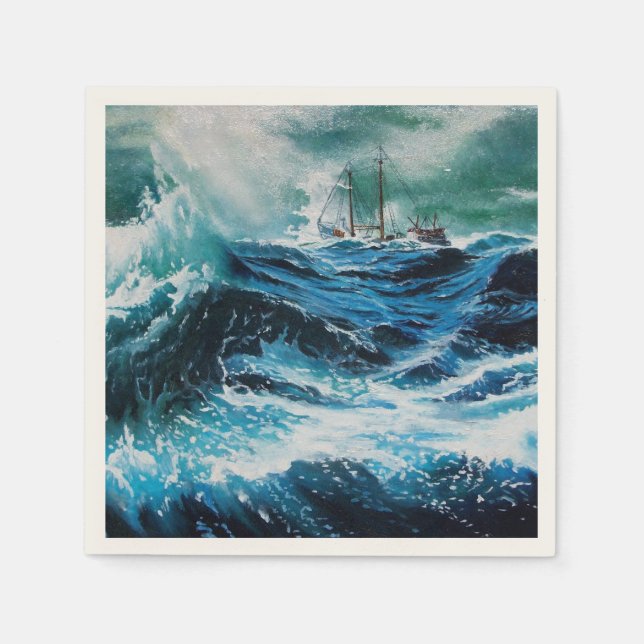 Ship In the Sea in Storm Napkin (Front)