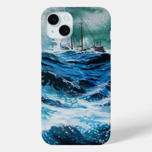 Ship In the Sea in Storm / Navy Blue iPhone 15 Mini Case