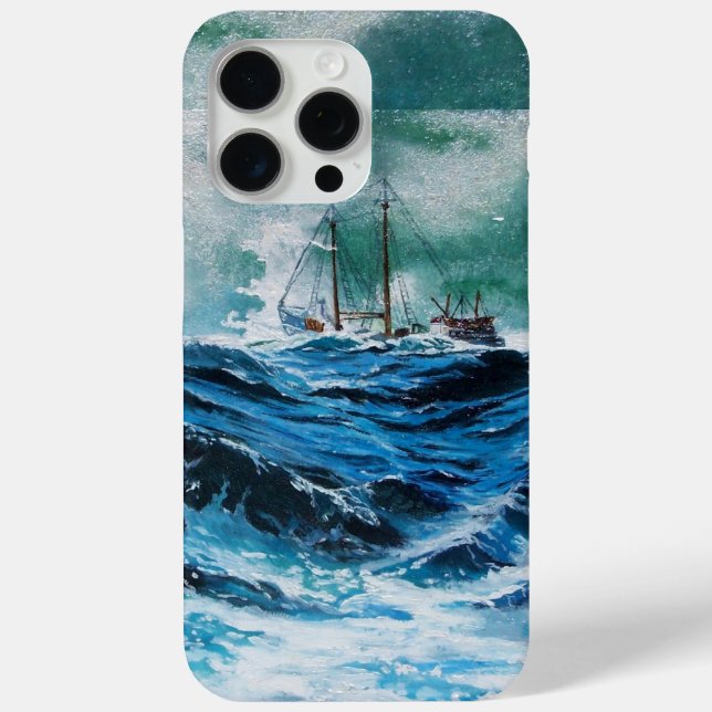 Ship In the Sea in Storm / Navy Blue Case-Mate iPhone Case (Back)