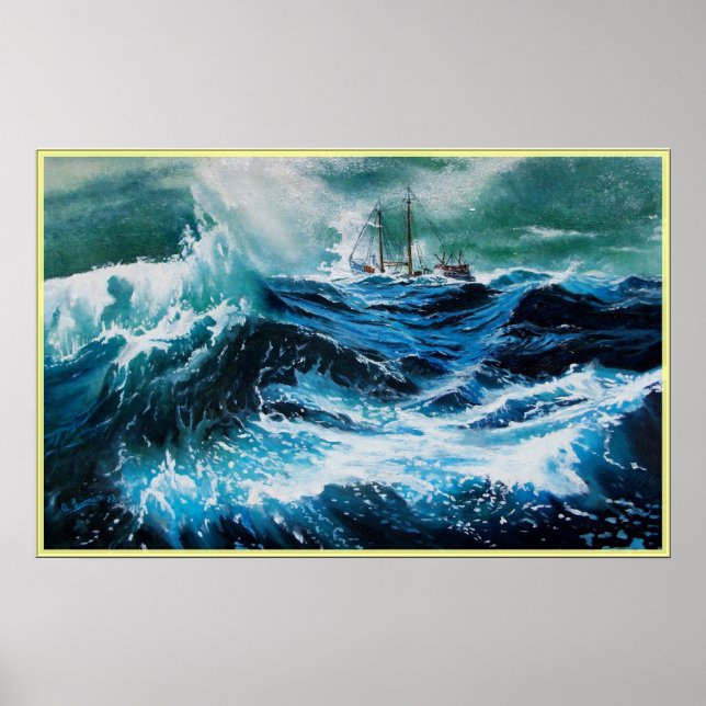 Ship In the Sea in Storm Poster (Front)