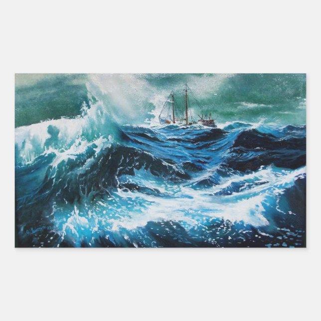 Ship In the Sea in Storm Rectangular Sticker (Front)