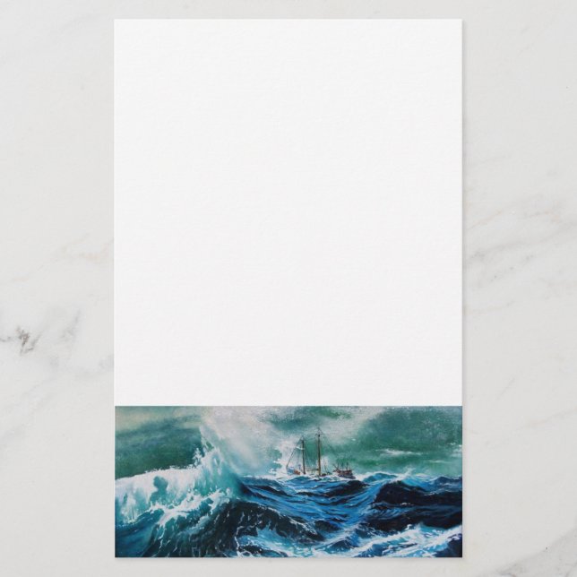 Ship In the Sea in Storm Stationery (Front)