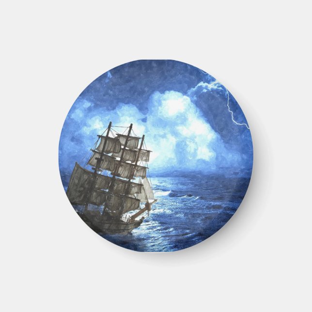 Ship In The Storm Button Magnet (Front)
