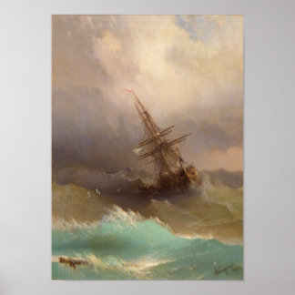 Ship in the Stormy Sea Poster