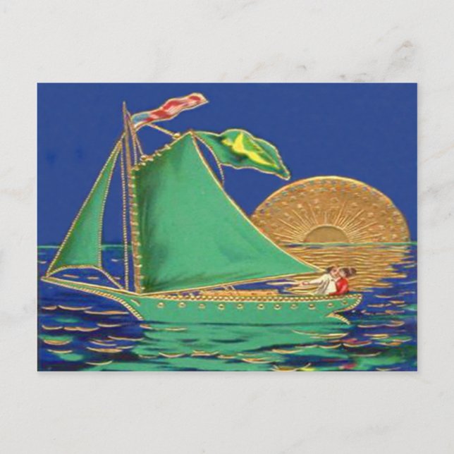 Ship Irish Flag American Flag Sun Boat Postcard (Front)