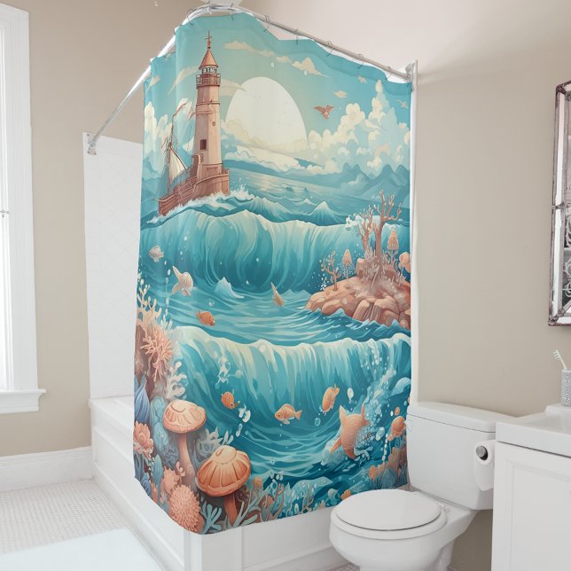 Ship Lighthouse & Ocean Dreamscape Shower Curtain (Creator Uploaded)