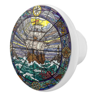 Ship, Lighthouse, Sea Animals, Nautical Ceramic Knob
