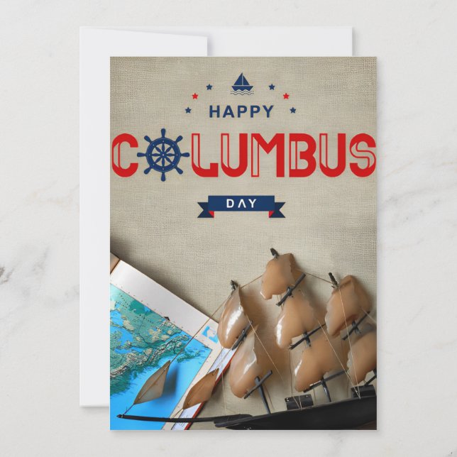 Ship & Map Happy Columbus Day Invitation (Back)