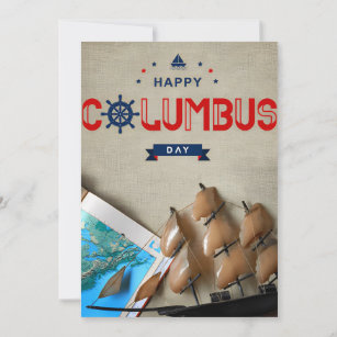 Ship & Map Happy Columbus Day Invitation