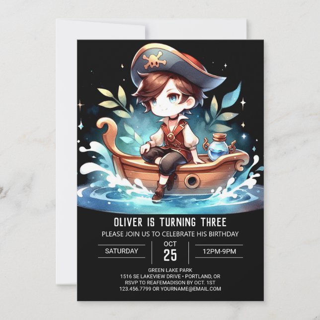 Ship Minimalist Pirate Birthday Invitation (Front)