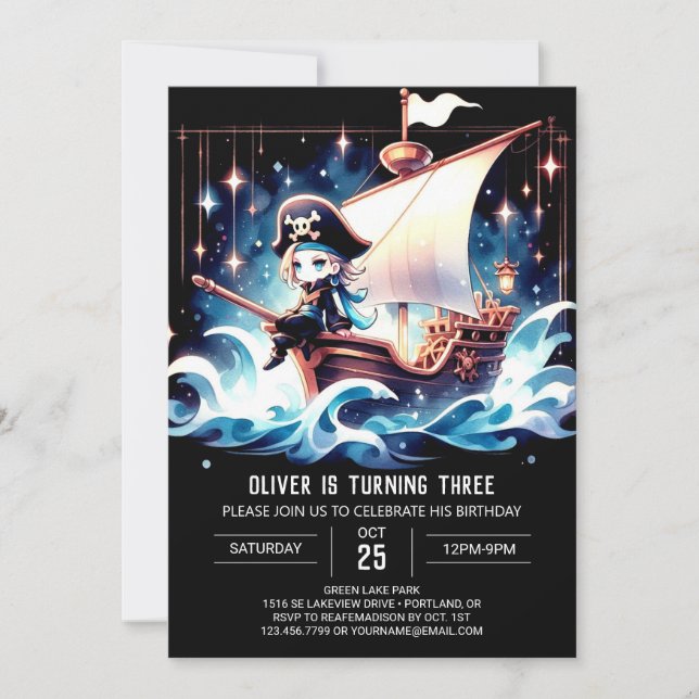 Ship Modern Pirate Birthday Invitation (Front)