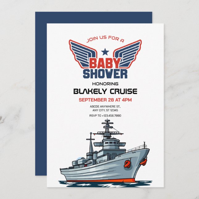 Ship Navy army baby shower Invitation (Front/Back)
