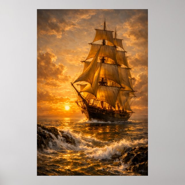 Ship on sea wall art (Front)