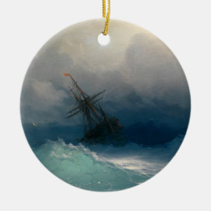 Ship on Stormy Seas Ceramic Ornament