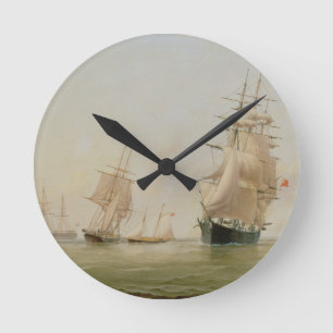 Ship Painting (oil on canvas) Round Clock