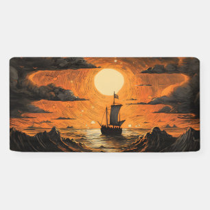Ship sailing in the night banner