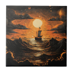 Ship sailing in the night  ceramic tile