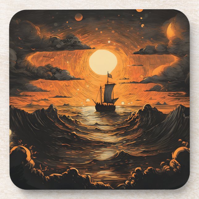 Ship sailing in the night  coaster (Front)