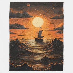 Ship sailing in the night fleece blanket