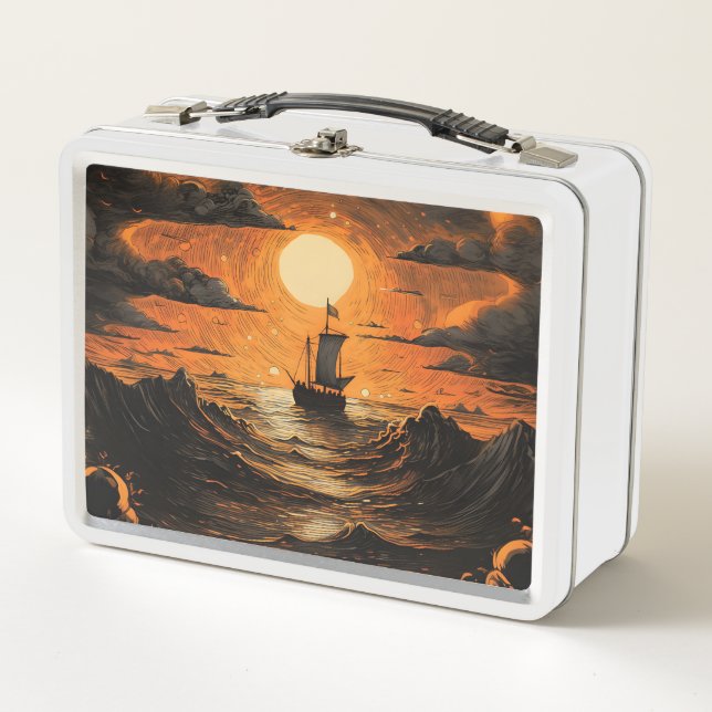 Ship sailing in the night  metal lunch box (Front)