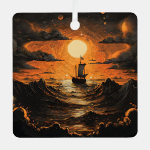 Ship sailing in the night metal tree decoration