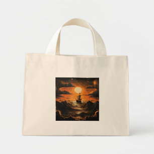 Ship sailing in the night mini tote bag