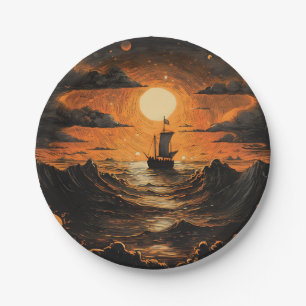 Ship sailing in the night paper plate