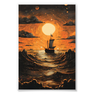Ship sailing in the night photo print