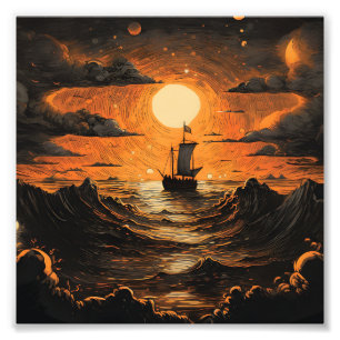 Ship sailing in the night photo print