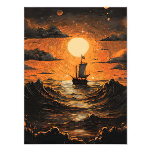 Ship sailing in the night photo print