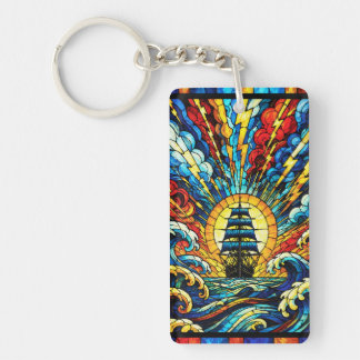 Ship Sailing Through Storm Key Ring