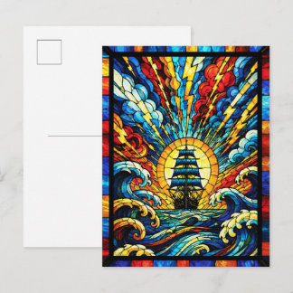 Ship Sailing Through Storm Postcard