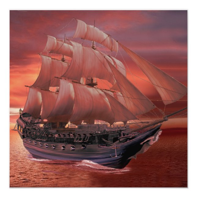 SHIP SAILS AT SUNSET POSTER (Front)