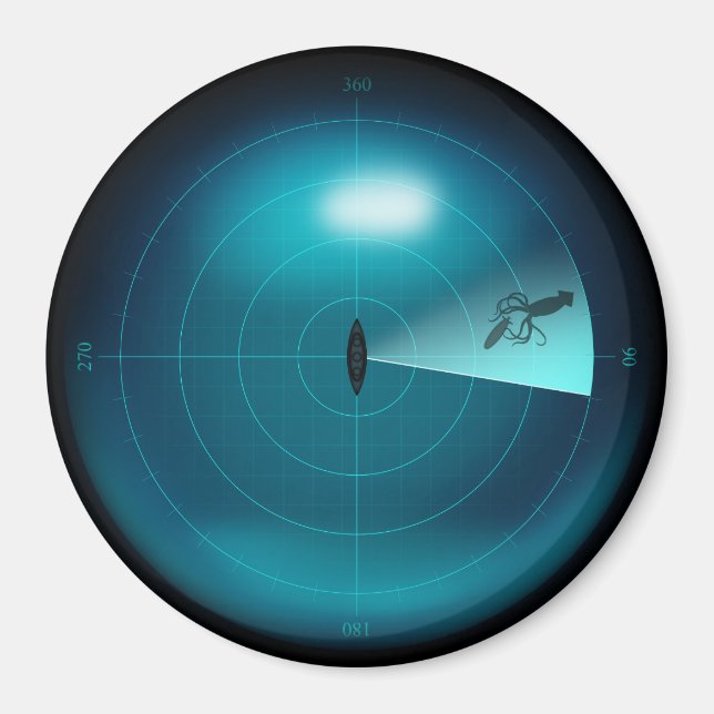 Ship Sonar with Giant Squid Kraken Fun Nautical Magnet (Front)