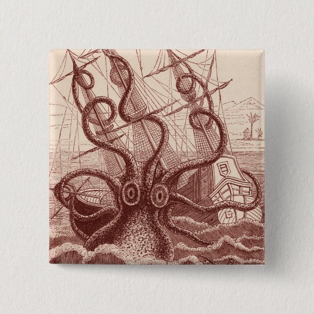 ship vs. octopus 15 cm square badge (Front)