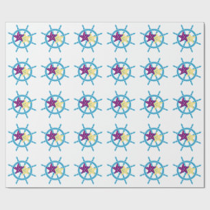 Ship wheel helm starfish wrapping paper