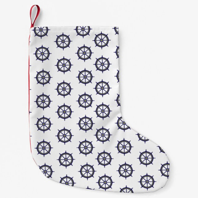 Ship Wheel Navy Nautical Boat Captain Sailors Small Christmas Stocking (Front)