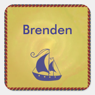 Ship with Rope Frame Personalised Square Sticker