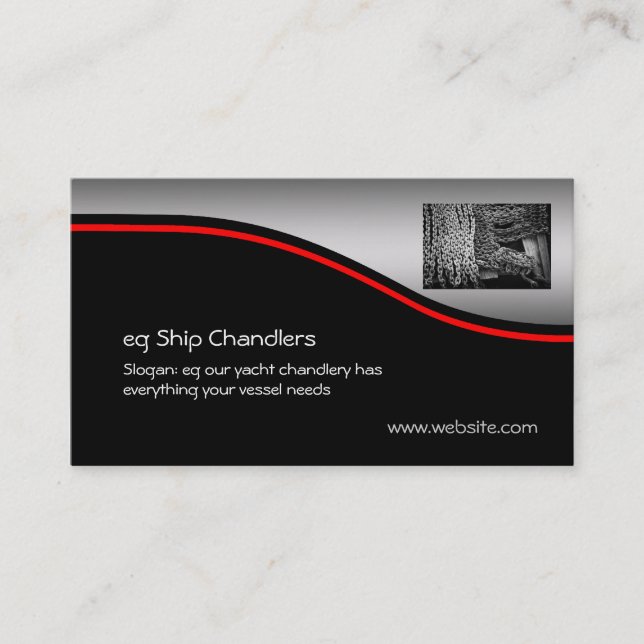 Ship / Yacht Chandlers Anchor Chain, red swoosh Business Card (Front)
