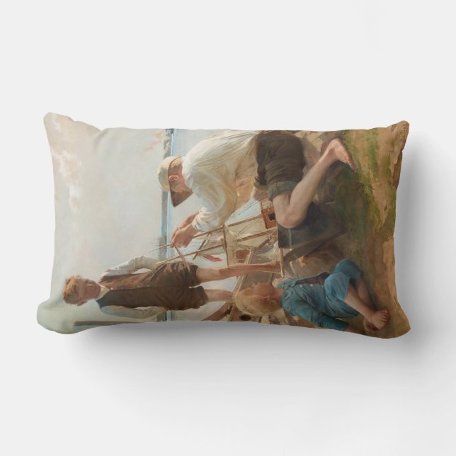 Shipbuilders (by Albert Edelfelt) Lumbar Cushion (Front)